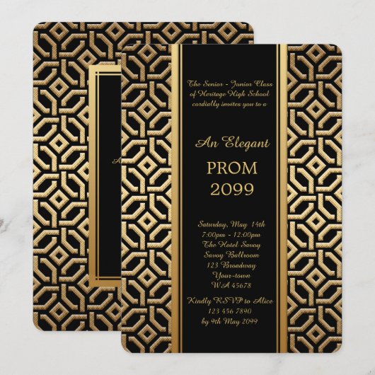 Invitation Prom Senior Junior, Black Gold Geometry Emperor (Devant / Derrière)