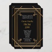 Invitation Prom Senior Junior, Great Gatsby, Gold, noir (Devant / Derrière)