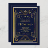 Invitation Prom Senior-Junior, Great Gatsby, or, marine (Devant / Derrière)
