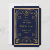 Invitation Prom Senior Junior, Navy, Gold Geometry, Art Déco (Devant)