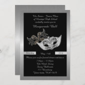Invitation Prom Senior Junior, noir, masque masqué (Devant / Derrière)
