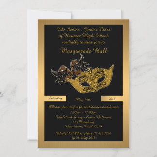 Invitation Prom Senior Junior, noir, masque masqué paon