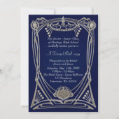 Invitation Prom senior junior, style Gatsby, art déco, marine (Devant)