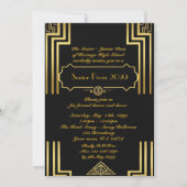 Invitation Prom senior junior, style Gatsby, art déco, noir (Devant)