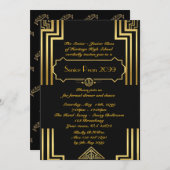 Invitation Prom senior junior, style Gatsby, art déco, noir (Devant / Derrière)