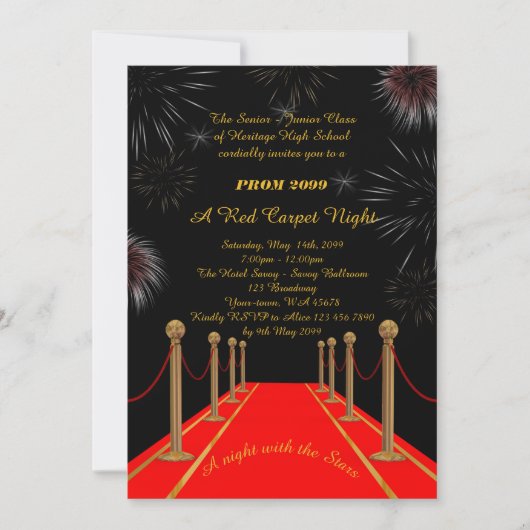 Invitation Prom Senior Junior, style Gatsby, nuit sur tapis r (Devant)