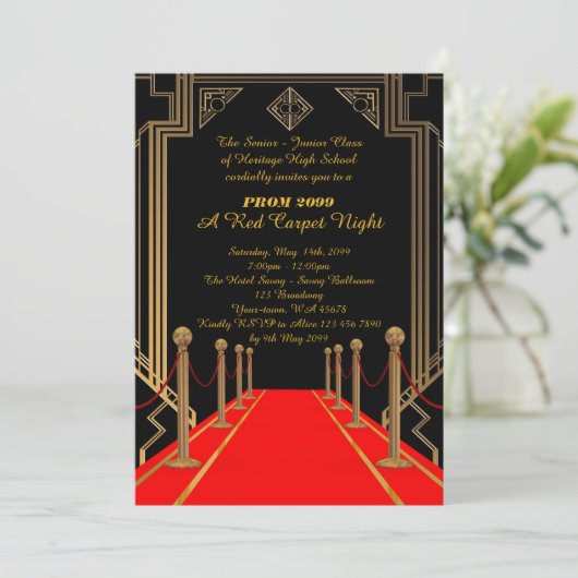 Invitation Prom Senior Junior, style Gatsby, nuit sur tapis r (Debout devant)