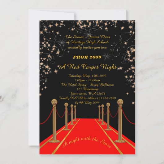 Invitation Prom Senior Junior, style Gatsby, nuit sur tapis r (Devant)