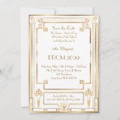 Invitation Prom Senior Junior, White Gold Geometry, Art Déco (Devant)