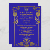 Invitation Prom senior, style Gatsby, bleu & or, monogramme (Devant / Derrière)