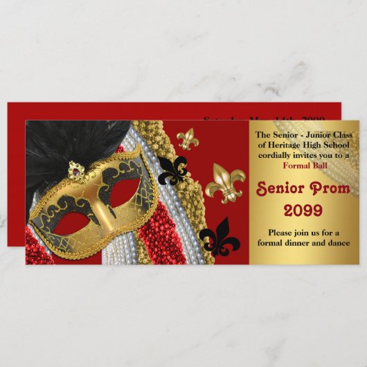 Invitation Prom Style de billet,Masquerade,chic,te (Devant / Derrière)