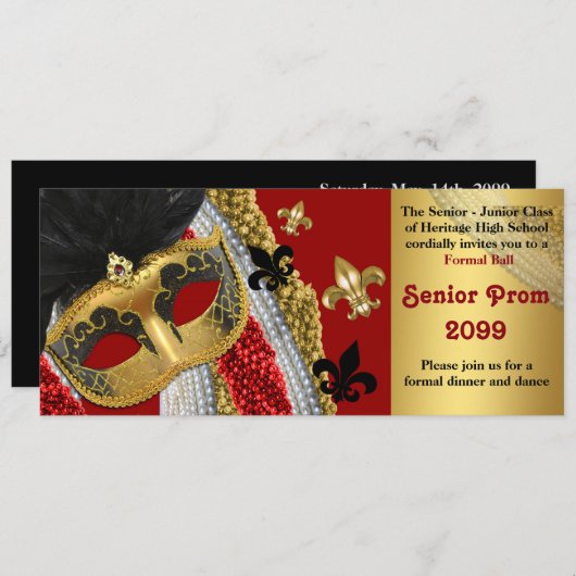 Invitation Prom Style de billet,Masquerade,chic,te (Devant / Derrière)