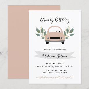 Invitation Promenade d'anniversaire en voiture rose verte feu