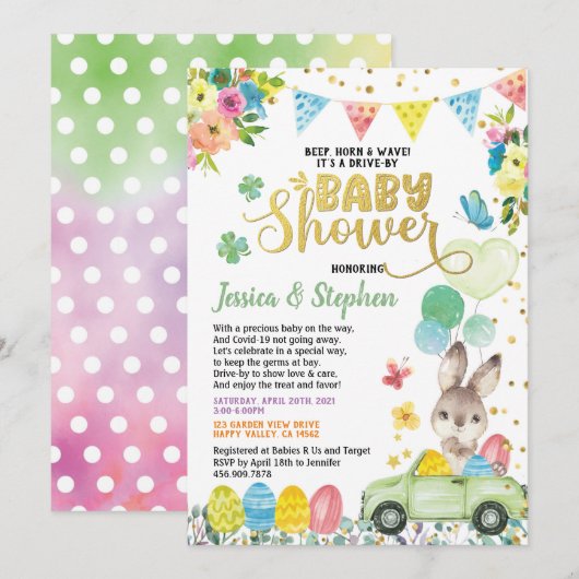 Invitation Promenade de Bunny de Pâques à travers le Baby sho (Devant / Derrière)