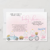 Invitation Promenade de lapin rose à travers le Baby shower (Devant)