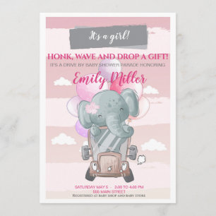 Invitation Promenade d'éléphant par baby shower invitant girl