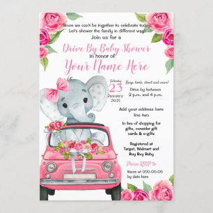Invitation Promenade D'Éléphant Rose Par Une Rose Baby shower