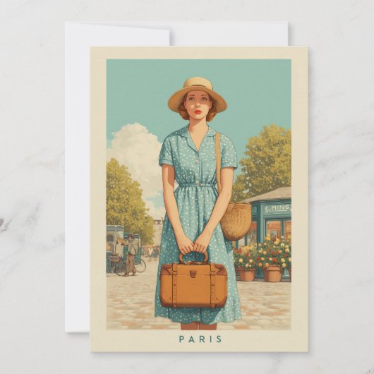 Invitation Promenade d'été vintage à Paris (Devant)