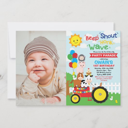 Invitation Promenez-vous dans la parade d'anniversaire Animau (Devant)