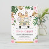 Invitation Promenez-vous dans le Safari Floral Rose Baby show (Debout devant)