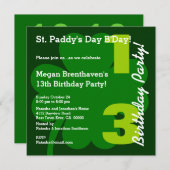 Invitation PROMO5 13e Ado ST PATRICK Shamrock d'anniversaire (Devant / Derrière)