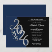 Invitation Promotion 2026 Argent Noir avec Option de Couleur (Devant / Derrière)