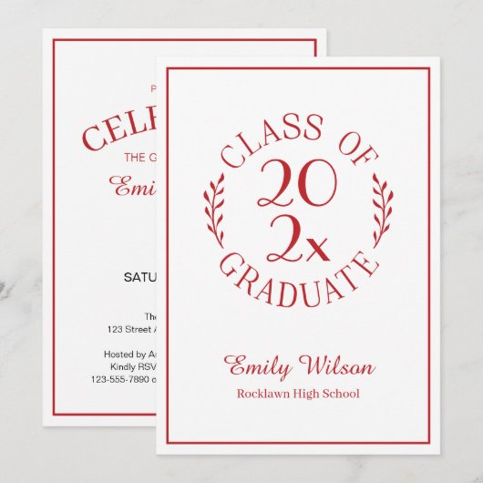 Invitation Promotion 2026 Emblème Rouge Blanc Fête de Remise  (Devant / Derrière)