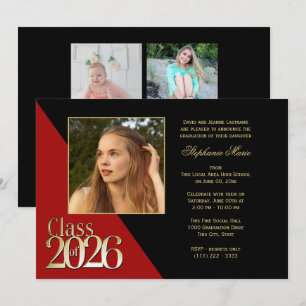 Invitation Promotion 2026 Or Diplômé Rouge avec Photo