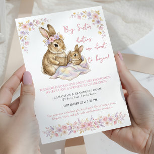 Invitation Promue au rang de Grande Sœur Bunny Floral Baby Sp