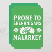 Invitation Prone to Shenanigans and Malarkey St Patrick's Day (Devant / Derrière)