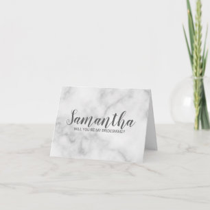 Invitation Proposition Bridesmaid   Élégant script en marbre