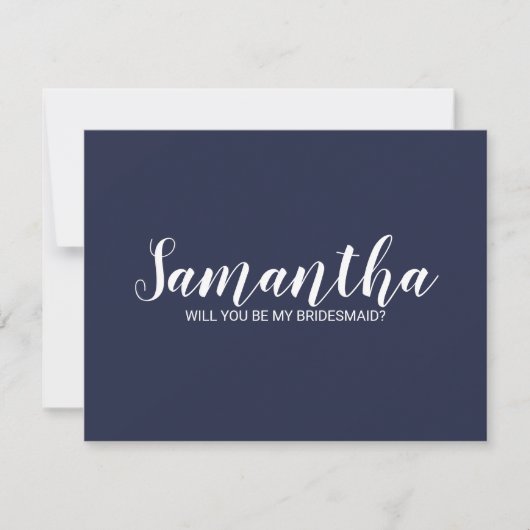 Invitation Proposition Bridesmaid | Script moderne bleu marin (Devant)