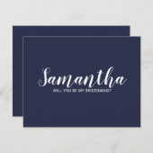 Invitation Proposition Bridesmaid | Script moderne bleu marin (Devant / Derrière)