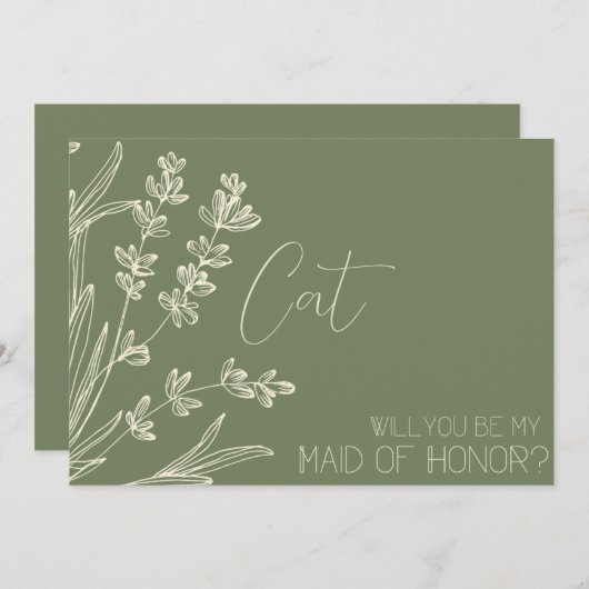 Invitation Proposition d'aide-ménagère en vert d'olive et crè (Devant / Derrière)