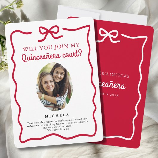 Invitation Proposition de cour de Quinceañera ruban rouge