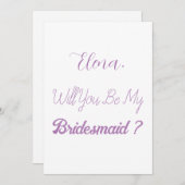 Invitation Proposition de la Bridesmaid Purple Lilac Lavender (Devant / Derrière)