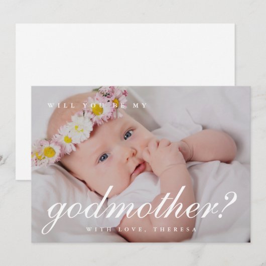 Invitation Proposition de marraine de script blanc simple Pho (Devant / Derrière)