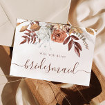 Invitation Proposition d'une servante pour les fleurs de feui<br><div class="desc">Cartes de proposition de demoiselle d'honneur de style bohème moderne avec des fleurs d'aquarelle et des feuilles d'automne dans les tons terre comme rouille brun,  orange brûlé et terre cuite. Un choix parfait pour les mariages d'automne.</div>