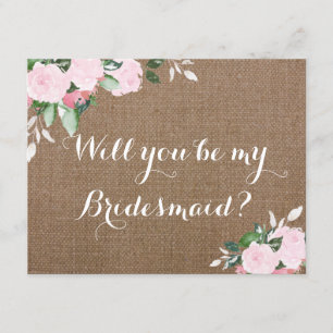 Invitation Proposition d'une serveuse de Burlap Pink Peonals