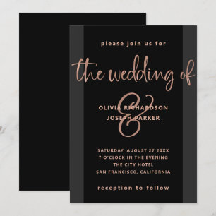 Invitation Proposition moderne   Mariage noir et Rose Gold