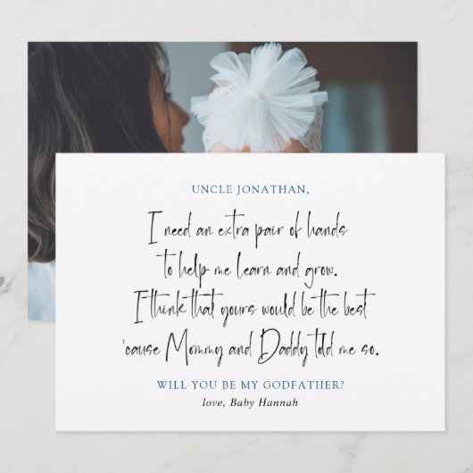 Invitation Proposition Simple de Parrain de Photo (Devant / Derrière)