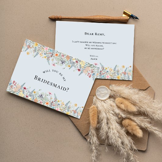 Invitation Proposition simple Fleur sauvage Dusty Blue Brides