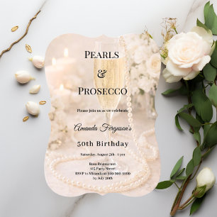Invitation Prosecco de perles Champagne élégant anniversaire