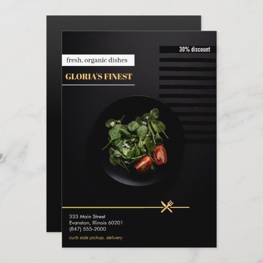 Invitation prospectus de vente de restaurant biologique sain (Devant / Derrière)