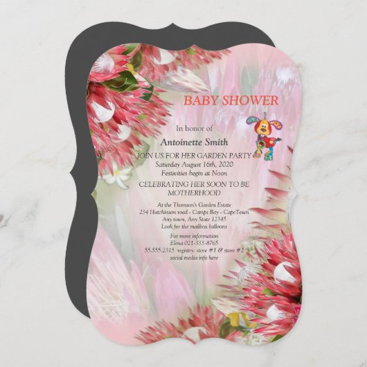 Invitation Protea - Baby shower à fleurs Strelitzia (Devant / Derrière)