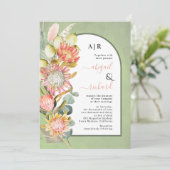 Invitation Protea fleurs pampas herbe sauge vert mariage (Debout devant)