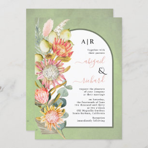 Invitation Protea fleurs pampas herbe sauge vert mariage