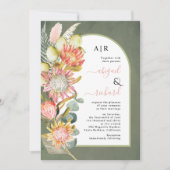 Invitation Protea fleurs pampas herbe vert mariage (Devant)