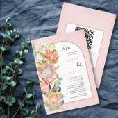 Invitation Protea fleurs QR code RSVP arche rose mariage Invi