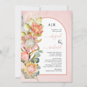 Invitation Protea fleurs QR code RSVP arche rose mariage Invi (Devant)